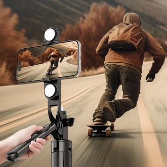 Selfie stick WH181D-Y1S 1.75m aluminum alloy telescopic tripod with dual lamp and phone holder - black