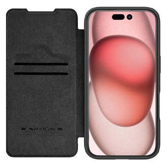 Nillkin Qin Prop Leather Case with Camera Cover and Stand for iPhone 16 Pro - Black