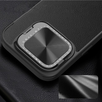 Nillkin Qin Prop Leather Case with Camera Cover and Stand for iPhone 16 Pro - Black