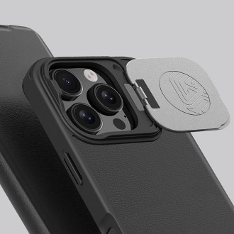 Nillkin Qin Prop Leather Case with Camera Cover and Stand for iPhone 16 Pro - Black
