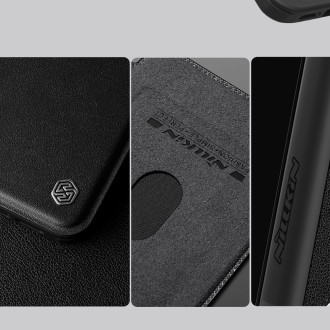 Nillkin Qin Prop Leather Case with Camera Cover and Stand for iPhone 16 Pro - Black