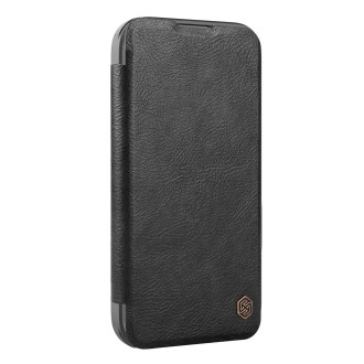Nillkin Qin Prop Leather Case with Camera Cover and Stand for iPhone 16 - Black