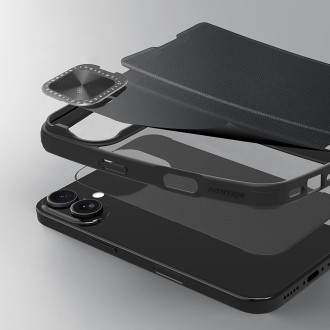 Nillkin Qin Prop Leather Case with Camera Cover and Stand for iPhone 16 - Black