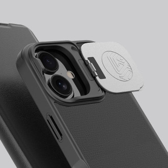 Nillkin Qin Prop Leather Case with Camera Cover and Stand for iPhone 16 - Black