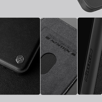 Nillkin Qin Prop Leather Case with Camera Cover and Stand for iPhone 16 - Black