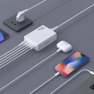 Dudao A228EU GaN nabíječka 1x USB-A 4x USB-C PD 228W - bílá
