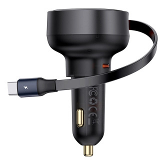 Baseus Enjoyment Pro USB-C (samice) / USB-C (samec) 60W nabíječka do auta - černá