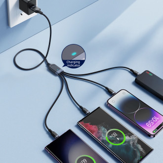 4v1 USB kabel USB-A - 2 x USB-C / Lightning / Micro pro nabíjení a přenos dat 1,2 m Joyroom S-1T4018A18 - černý