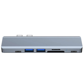 HUB Tech-Protect V5 7in1 2x USB-C - USB-A 3.0 / USB-A 2.0 / 2x USB-C / HDMI / micro SD / TF / SD card reader - gray