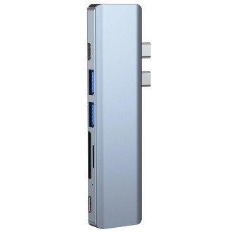 HUB Tech-Protect V5 7in1 2x USB-C - USB-A 3.0 / USB-A 2.0 / 2x USB-C / HDMI / micro SD / TF / SD card reader - gray