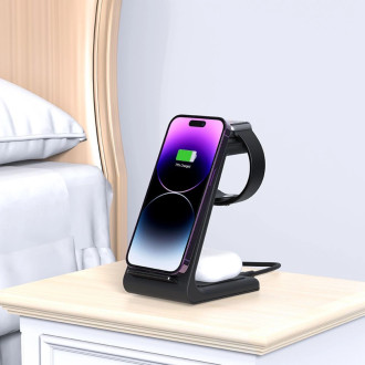 Tech-Protect A8 10W inductive charger in the form of a 3-in-1 stand for smartphone / headphones / smartwatch - black