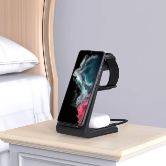 Tech-Protect A7 10W inductive charger in the form of a 3-in-1 stand for smartphone / headphones / smartwatch - black