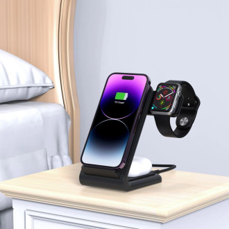Tech-Protect QI15W-A20 inductive charger with 3in1 stand for smartphone / headphones / Apple Watch - black
