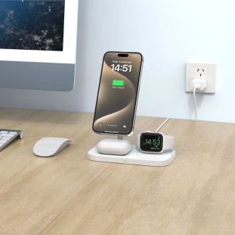 Tech-Protect QI15W-A22 inductive MagSafe charger with 3in1 MagSafe stand for smartphone / Apple Watch / AirPods - white