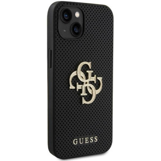 Guess Leather Perforated 4G Glitter Logo case for iPhone 15 - black