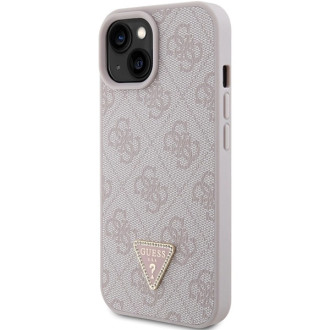 Guess Leather 4G Triangle Strass case for iPhone 15 - pink