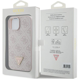 Guess Leather 4G Triangle Strass case for iPhone 15 - pink