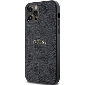 Guess 4G Collection Leather Metal Logo MagSafe Case for iPhone 12 Pro / iPhone 12 - Black