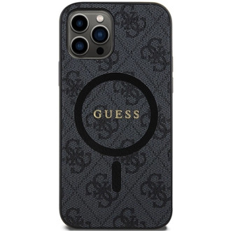 Guess 4G Collection Leather Metal Logo MagSafe Case for iPhone 12 Pro / iPhone 12 - Black