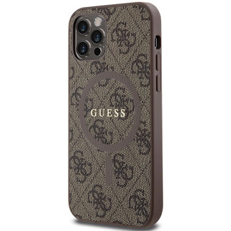 Guess 4G Collection Leather Metal Logo MagSafe Case for iPhone 12 Pro / iPhone 12 - Brown