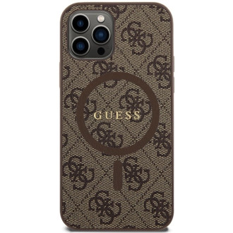 Guess 4G Collection Leather Metal Logo MagSafe Case for iPhone 12 Pro / iPhone 12 - Brown
