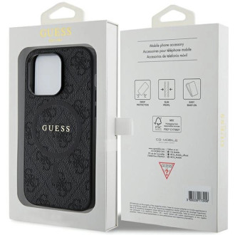 Guess 4G Collection Leather Metal Logo MagSafe Case for iPhone 13 Pro Max - Black