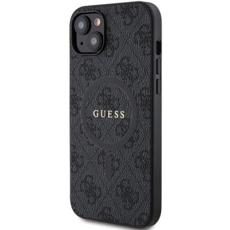 Guess 4G Collection Leather Metal Logo MagSafe Case for iPhone 15/14/13 - Black