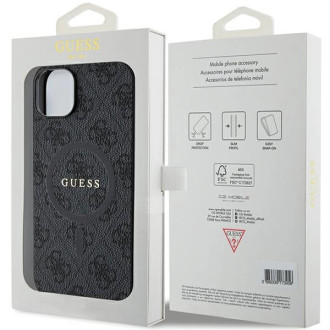 Guess 4G Collection Leather Metal Logo MagSafe Case for iPhone 15/14/13 - Black