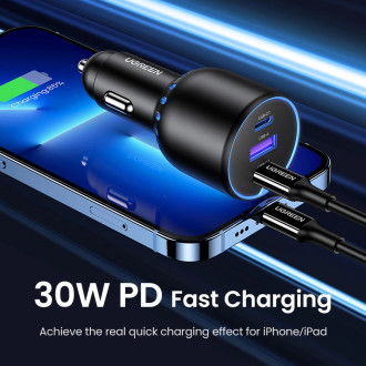 Ugreen CD293 car charger 2x USB-C PD and 1x USB-A 130W - black