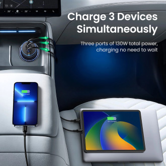 Ugreen CD293 car charger 2x USB-C PD and 1x USB-A 130W - black
