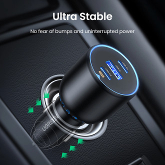Ugreen CD293 car charger 2x USB-C PD and 1x USB-A 130W - black