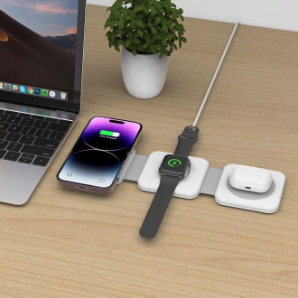 Tech-Protect QI15W-A24 inductive MagSafe 3in1 charger for smartphone / AirPods / Apple Watch - white