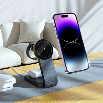 Tech-Protect QI15W-A28 inductive MagSafe 3in1 charger with stand for smartphone / Apple Watch / AirPods - black
