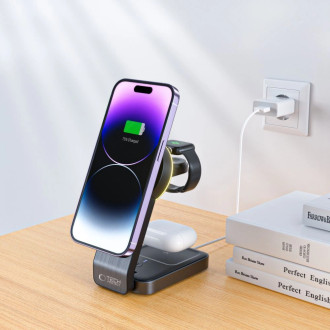 Tech-Protect QI15W-A28 inductive MagSafe 3in1 charger with stand for smartphone / Apple Watch / AirPods - black