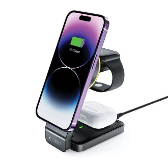 Tech-Protect QI15W-A28 inductive MagSafe 3in1 charger with stand for smartphone / Apple Watch / AirPods - black