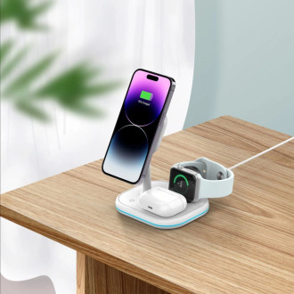 Tech-Protect QI15W-A27 3in1 inductive charger with stand with MagSafe for smartphone / Apple Watch / AirPods - white