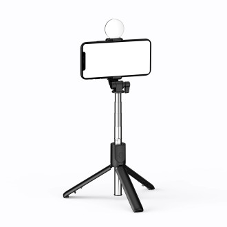 Selfie stick WR1YXS telescopic tripod 0.71m with round lamp - black