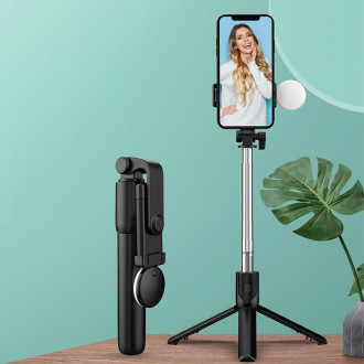 Selfie stick WR1YXS telescopic tripod 0.71m with round lamp - black
