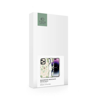 Tech-Protect MagMood MagSafe case for iPhone 15 Pro Max - white daisies