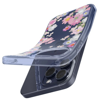 Spigen Liquid Crystal iPhone 15 Pro Case - Pink and Blue Flowers