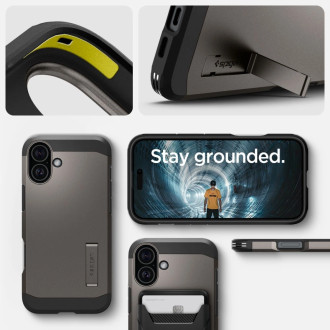 Spigen Tough Armor MagSafe case with stand for iPhone 16 - gunmetal