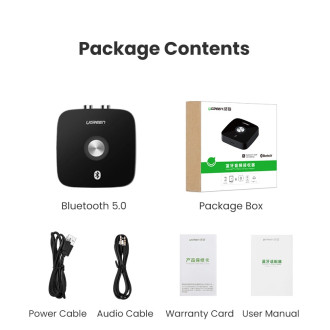 Ugreen adapter receiver Bluetooth 5.1 aptX 2RCA / 3.5mm mini jack black (40759)
