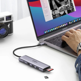 Ugreen multi-functional HUB USB Type C - 2x USB 3.2 Gen 1 / HDMI 4K 60Hz / SD and TF card reader / USB Type C PD 100W gray (60384 CM511)