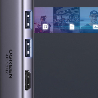 Ugreen multi-functional HUB USB Type C - 2x USB 3.2 Gen 1 / HDMI 4K 60Hz / SD and TF card reader / USB Type C PD 100W gray (60384 CM511)