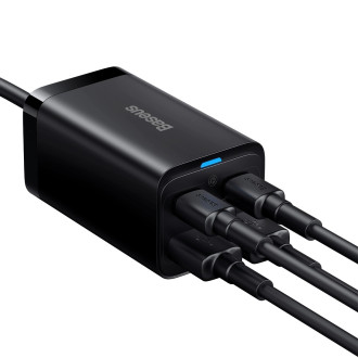 Baseus GaN3 Pro fast charger GaN 2 x USB Type C / 2 x USB 65W PD, QC4.0+, AFC, PPS + cable USB Type C - USB Type C 1m black (CCGP040101)
