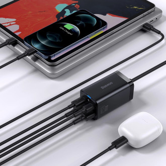 Baseus GaN3 Pro fast charger GaN 2 x USB Type C / 2 x USB 65W PD, QC4.0+, AFC, PPS + cable USB Type C - USB Type C 1m black (CCGP040101)