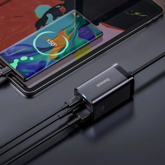 Baseus GaN3 Pro fast charger GaN 2 x USB Type C / 2 x USB 65W PD, QC4.0+, AFC, PPS + cable USB Type C - USB Type C 1m black (CCGP040101)