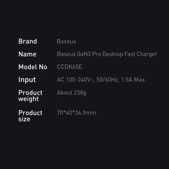 Baseus GaN3 Pro fast charger GaN 2 x USB Type C / 2 x USB 65W PD, QC4.0+, AFC, PPS + cable USB Type C - USB Type C 1m black (CCGP040101)
