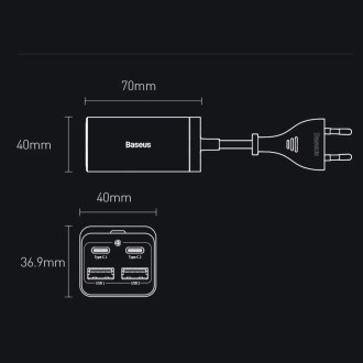 Baseus GaN3 Pro fast charger GaN 2 x USB Type C / 2 x USB 65W PD, QC4.0+, AFC, PPS + cable USB Type C - USB Type C 1m black (CCGP040101)