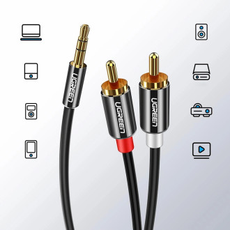 Ugreen AV116 10591 audio mini jack cable 3.5 mm (male) / 2RCA (male) 5m - black
